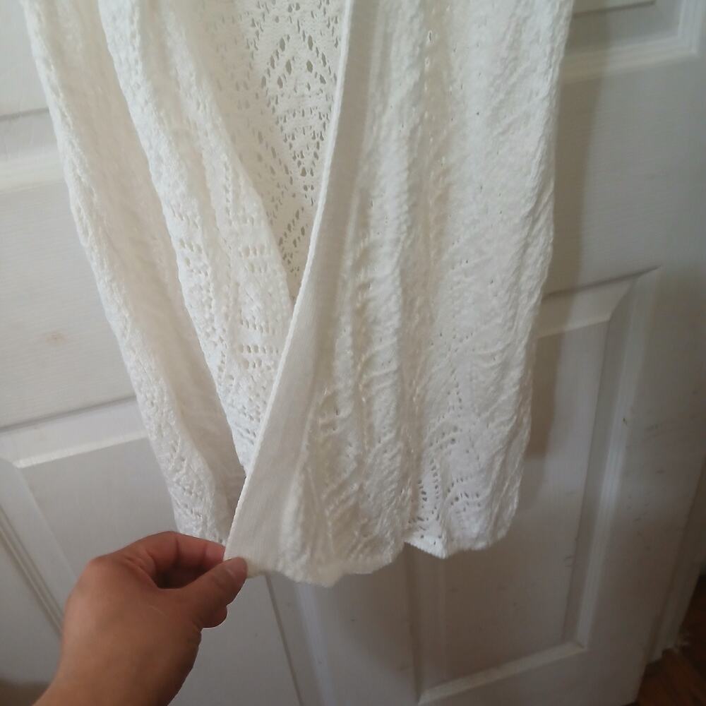 Belldini Cardigan Womens M White Crochet Lace Open Front Duster Boho Sheer NWT - Picture 5 of 16